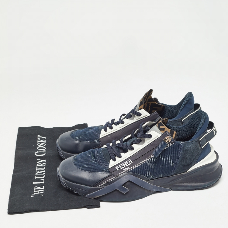 Pre Owned Fendi Black Leather and Mesh Flow Low Top Sneakers Size 42