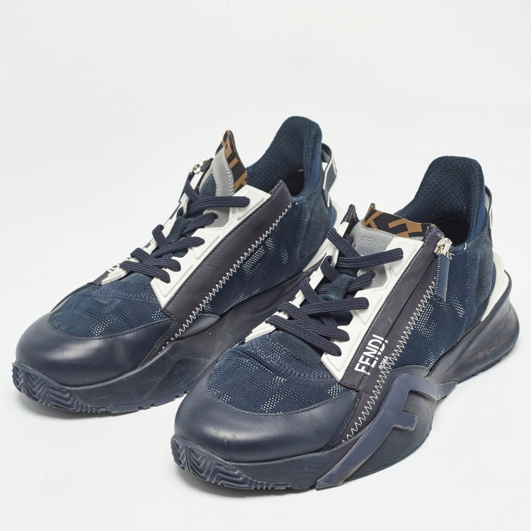 Pre Owned Fendi Black Leather and Mesh Flow Low Top Sneakers Size 42
