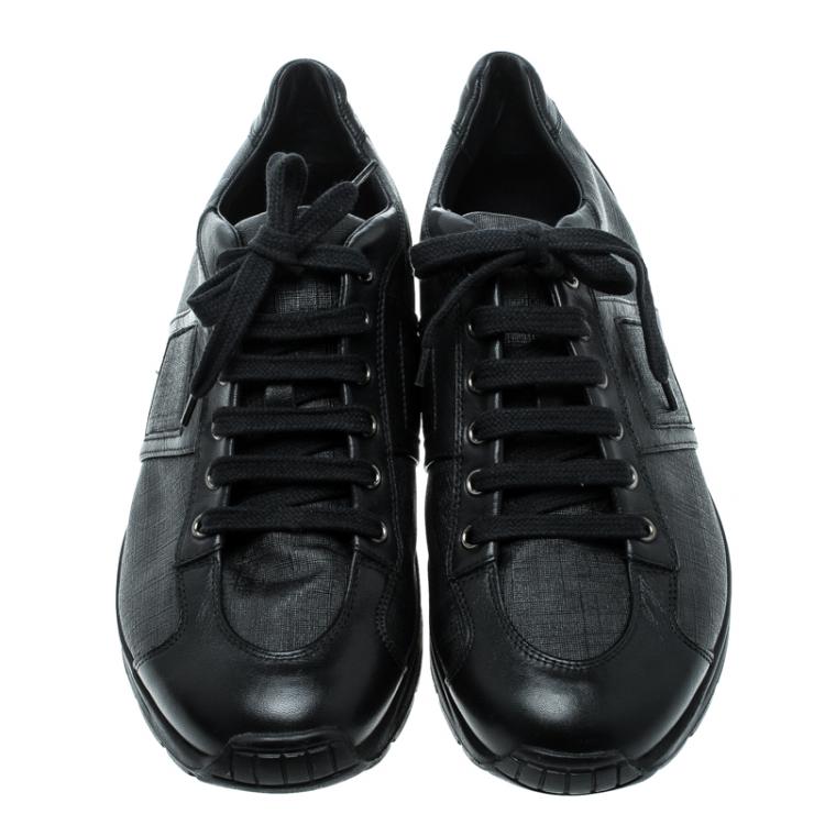 Pre Owned Fendi Black Zucca Canvas and Leather Sneakers Size 42.5