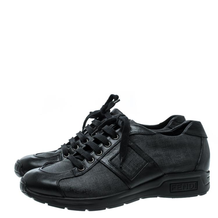 Pre Owned Fendi Black Zucca Canvas and Leather Sneakers Size 42.5