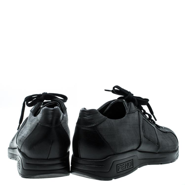 Pre Owned Fendi Black Zucca Canvas and Leather Sneakers Size 42.5