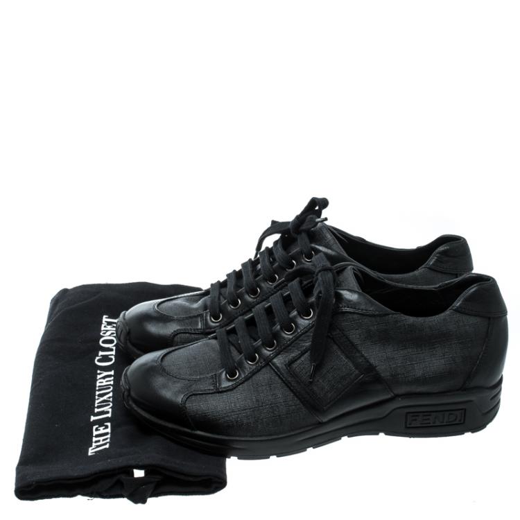 Pre Owned Fendi Black Zucca Canvas and Leather Sneakers Size 42.5