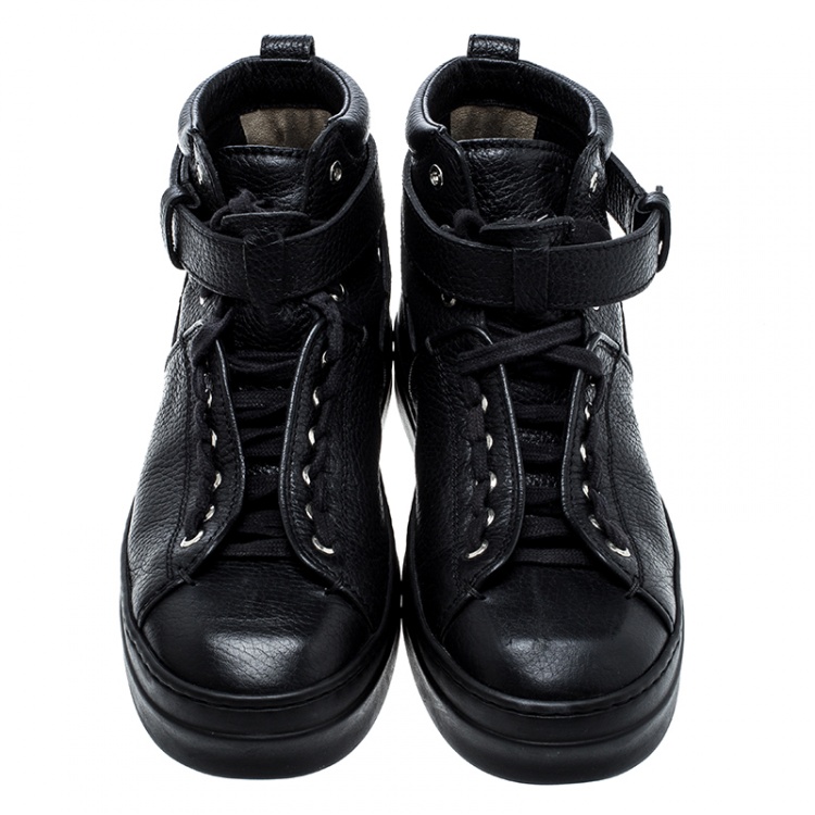 مملوكة مسبقًا Fendi Black Leather Lace Up High Top Sneakers Size 41