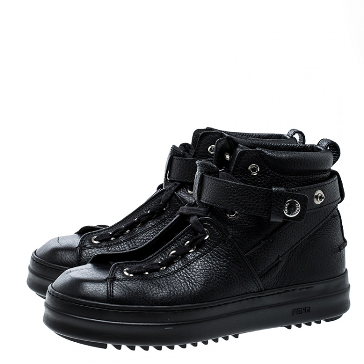 مملوكة مسبقًا Fendi Black Leather Lace Up High Top Sneakers Size 41