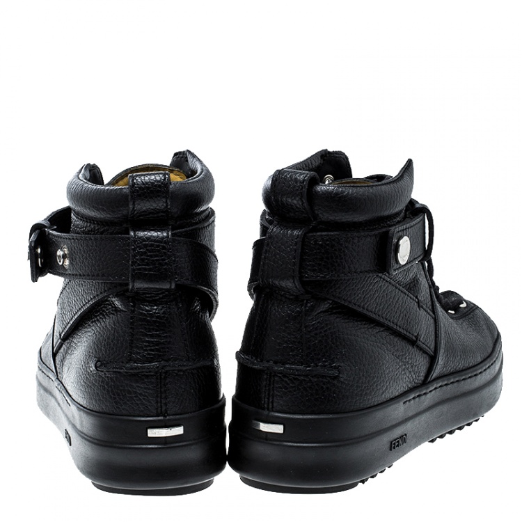 مملوكة مسبقًا Fendi Black Leather Lace Up High Top Sneakers Size 41
