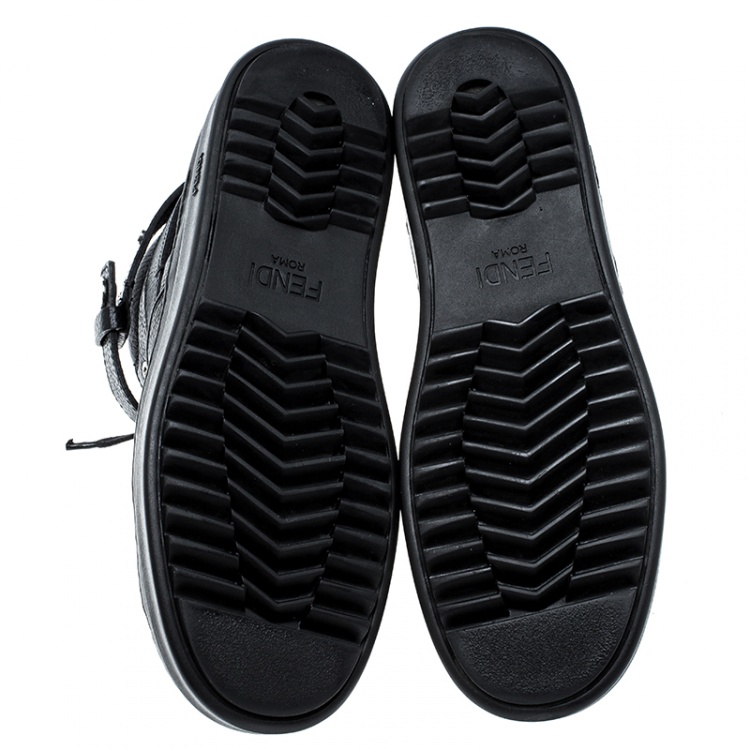 مملوكة مسبقًا Fendi Black Leather Lace Up High Top Sneakers Size 41