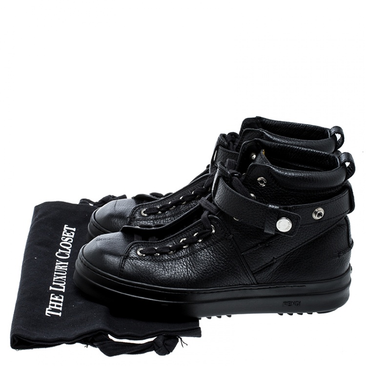 مملوكة مسبقًا Fendi Black Leather Lace Up High Top Sneakers Size 41
