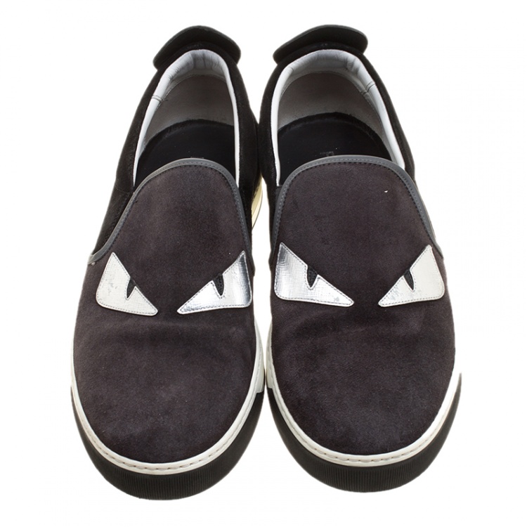 Pre Owned Fendi Two Tone Suede Monster Slip On Sneakers Size 44