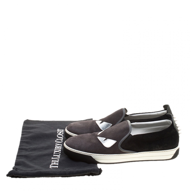 Pre Owned Fendi Two Tone Suede Monster Slip On Sneakers Size 44