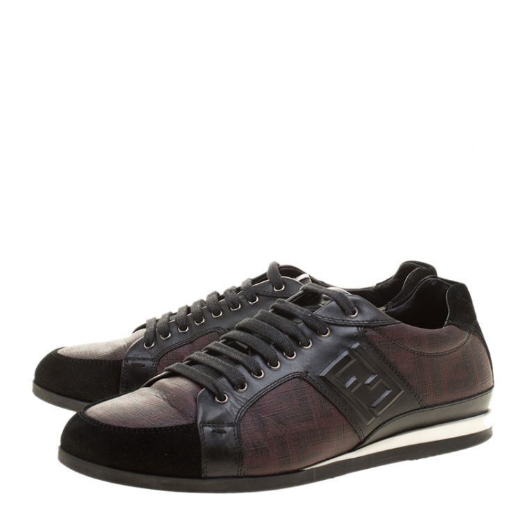 Pre Owned Fendi Two Tone Zucca Canvas and Leather Low Top Sneakers Size 41.5