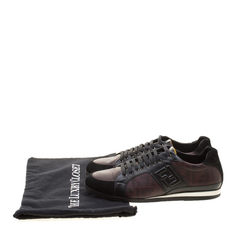 Pre Owned Fendi Two Tone Zucca Canvas and Leather Low Top Sneakers Size 41.5