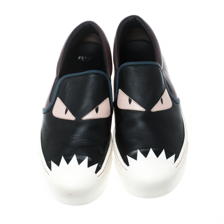 Pre Owned Fendi Tricolor Leather Monster Slip On Sneakers Size 41