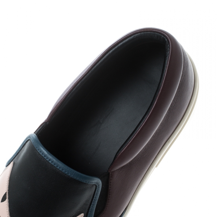 Pre Owned Fendi Tricolor Leather Monster Slip On Sneakers Size 41