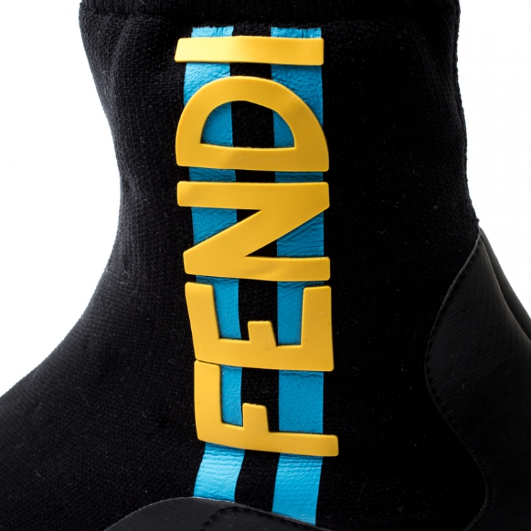 Pre Owned  Fendi Black Knit Fabric Love High Top Sock Sneakers Size 41