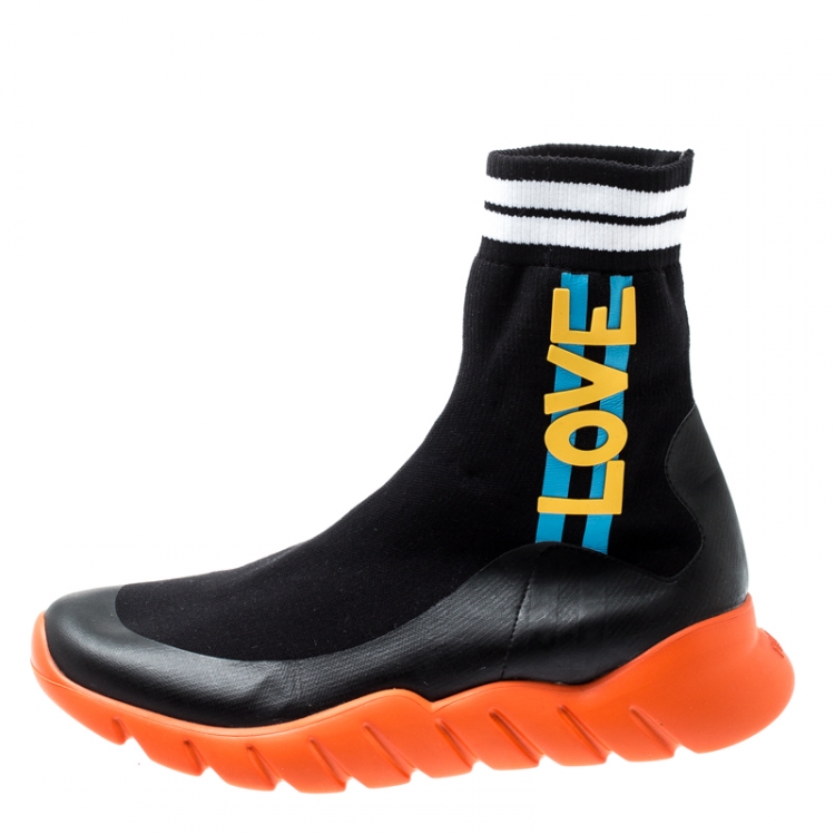 kredsløb Fange effekt Fendi Black Knit Fabric Love High Top Sock Sneakers Size 41 Fendi | TLC