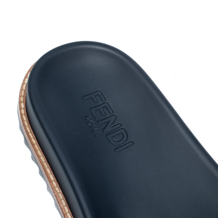 Pre Owned Fendi Blue TPU Fussbett Flat Slides Size 42