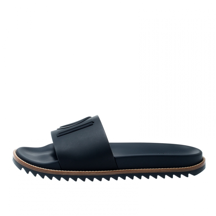 Pre Owned Fendi Blue TPU Fussbett Flat Slides Size 42