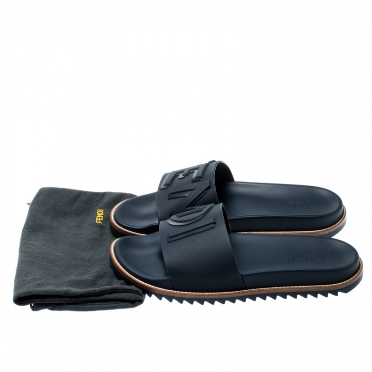 Pre Owned Fendi Blue TPU Fussbett Flat Slides Size 42