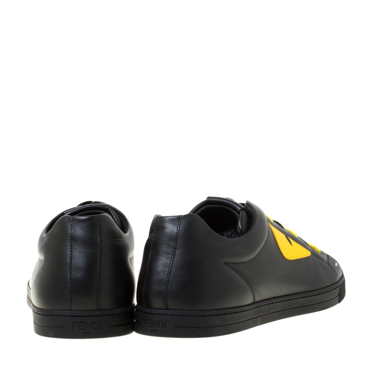 Pre Owned Fendi Black/Yellow Leather Monster Low Top Sneakers Size 44