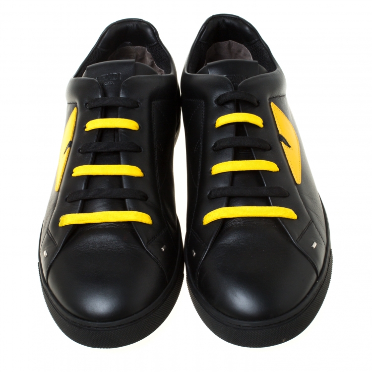 Pre Owned Fendi Black/Yellow Leather Monster Low Top Sneakers Size 44