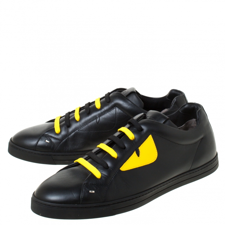 Pre Owned Fendi Black/Yellow Leather Monster Low Top Sneakers Size 44