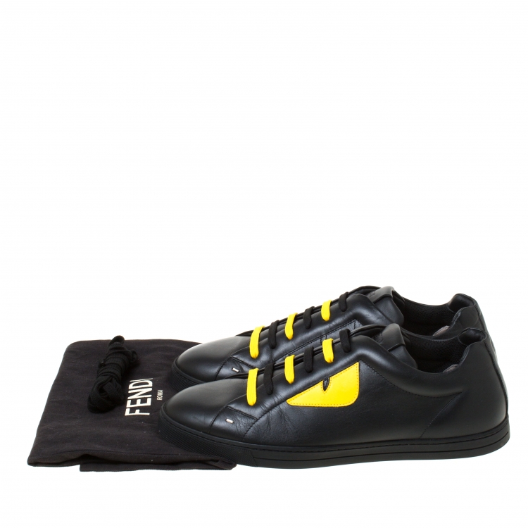 Pre Owned Fendi Black/Yellow Leather Monster Low Top Sneakers Size 44