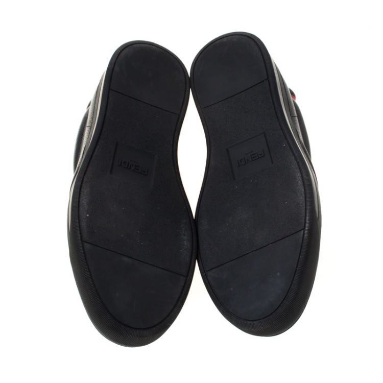 Pre Owned Fendi Black Leather Monster 3D Eyes Slip On Sneakers Size 42