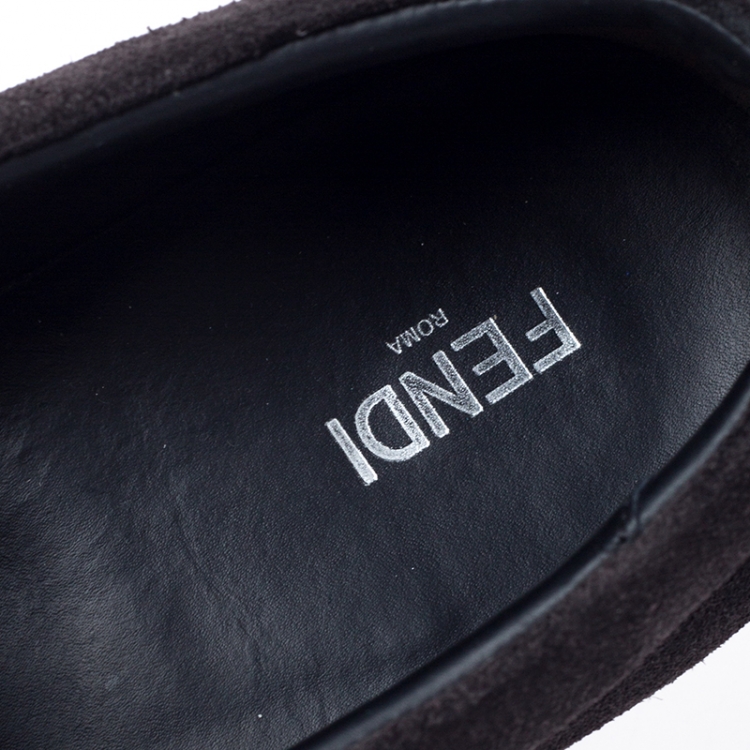 Pre Owned Fendi Black Suede Leather Bag Bugs Spike Slip On Sneakers Size 42