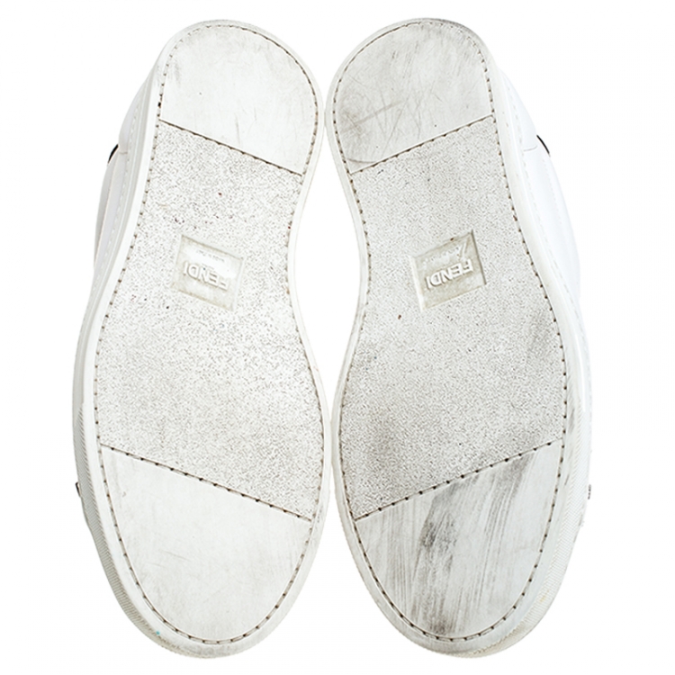 Pre Owned Fendi White Leather Bag Bugs Low Top Sneakers Size 41