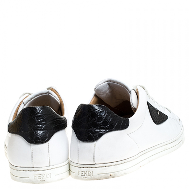 Pre Owned Fendi White Leather Bag Bugs Low Top Sneakers Size 41