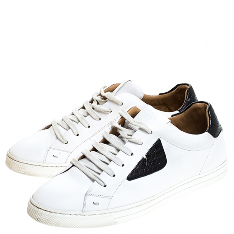 Pre Owned Fendi White Leather Bag Bugs Low Top Sneakers Size 41