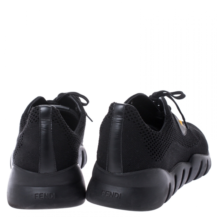 Pre Owned Fendi Black Knit Fabric Bag Bugs Low Top Sneakers Size 43