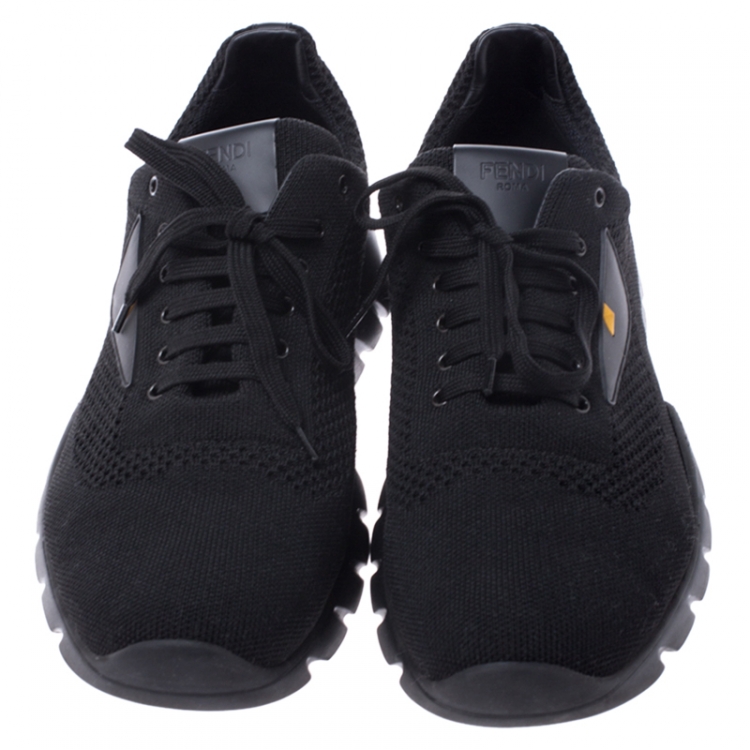 Pre Owned Fendi Black Knit Fabric Bag Bugs Low Top Sneakers Size 43
