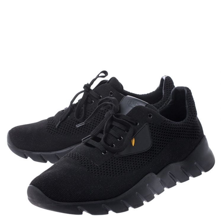 Pre Owned Fendi Black Knit Fabric Bag Bugs Low Top Sneakers Size 43