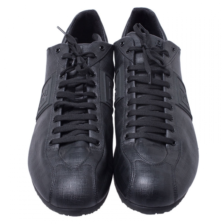 Pre Owned Fendi Black Zucca Canvas and Leather F Logo Sneakers Size 45