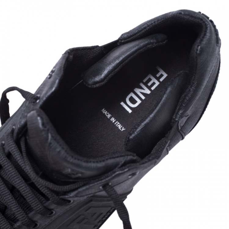 Pre Owned Fendi Black Zucca Canvas and Leather F Logo Sneakers Size 45
