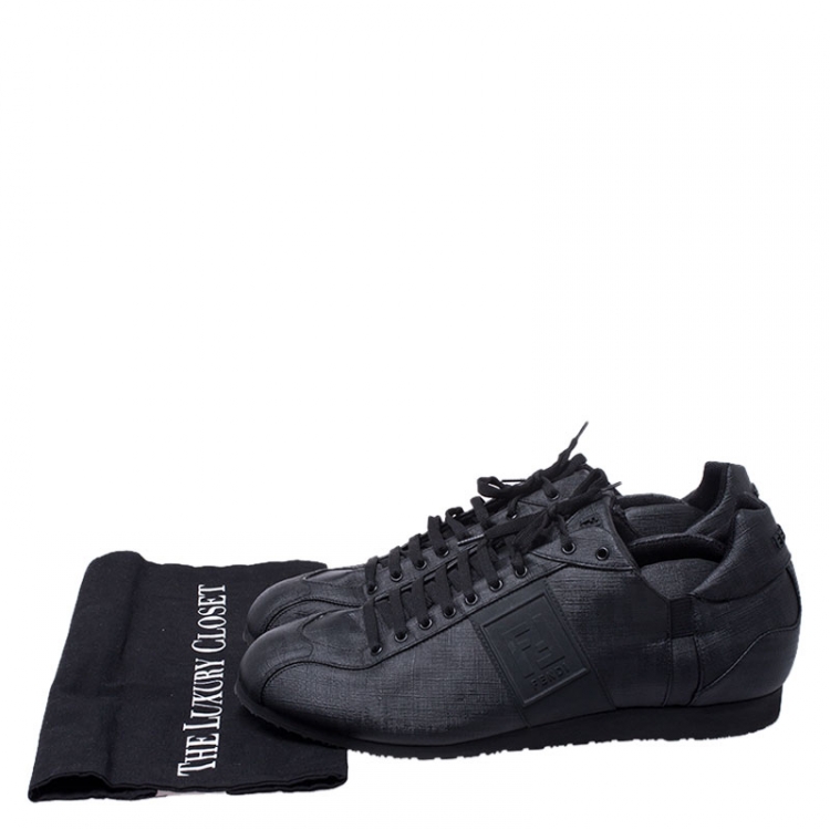 Pre Owned Fendi Black Zucca Canvas and Leather F Logo Sneakers Size 45