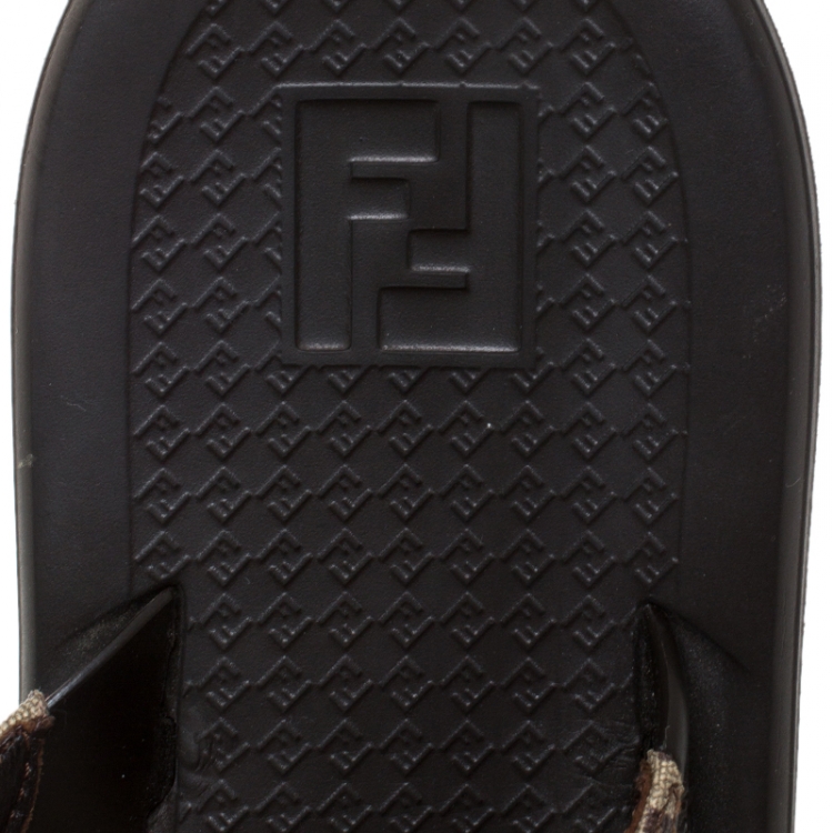 Pre Owned Fendi Brown Zucca Coated Canvas Flat Flip Flop Size 44