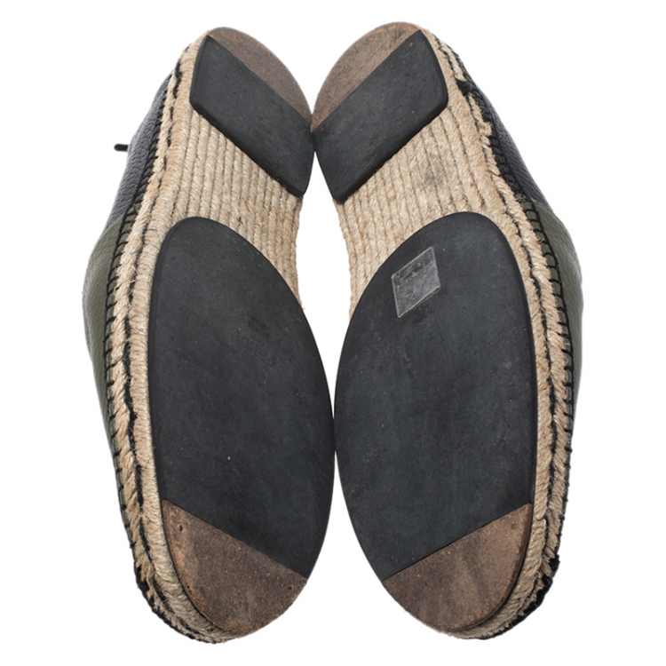 Pre Owned Fendi Green/Black Leather Espadrille Loafers Size 43