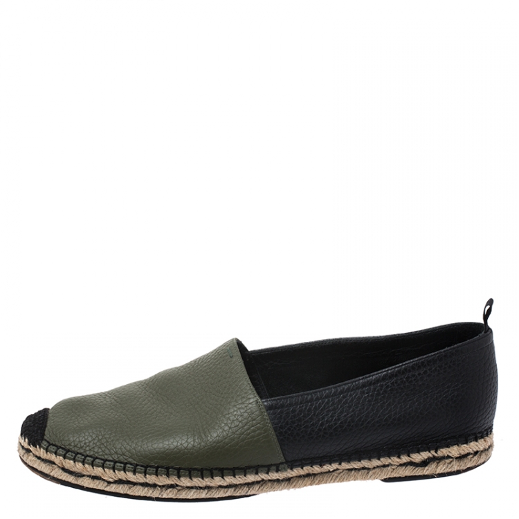Pre Owned Fendi Green/Black Leather Espadrille Loafers Size 43