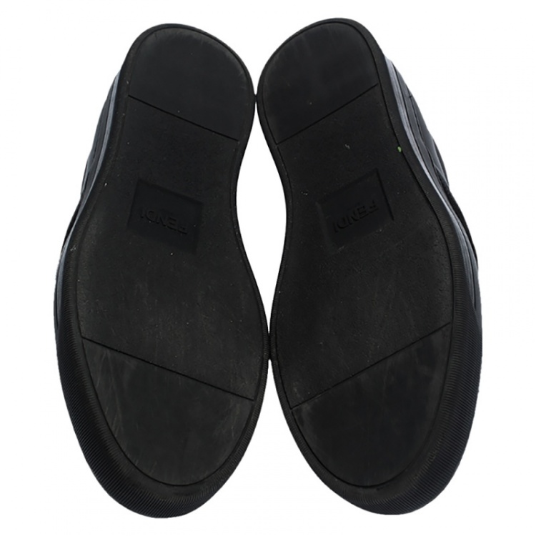 Pre Owned Fendi Black/Yellow Leather and Suede Fur Detail Monster Slip On Sneakers Size 42