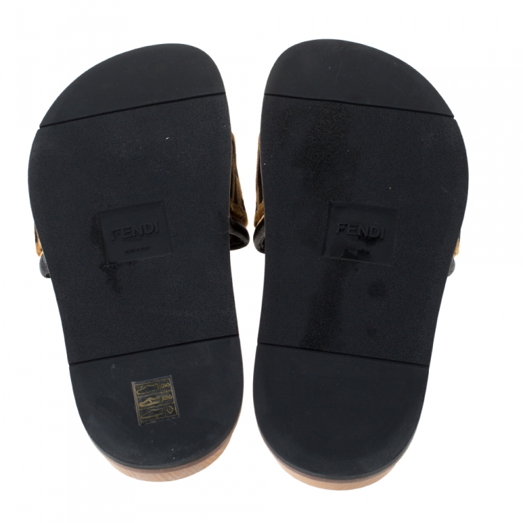 Pre Owned Fendi Zucca Velvet Flat Slides Sandals Size 42
