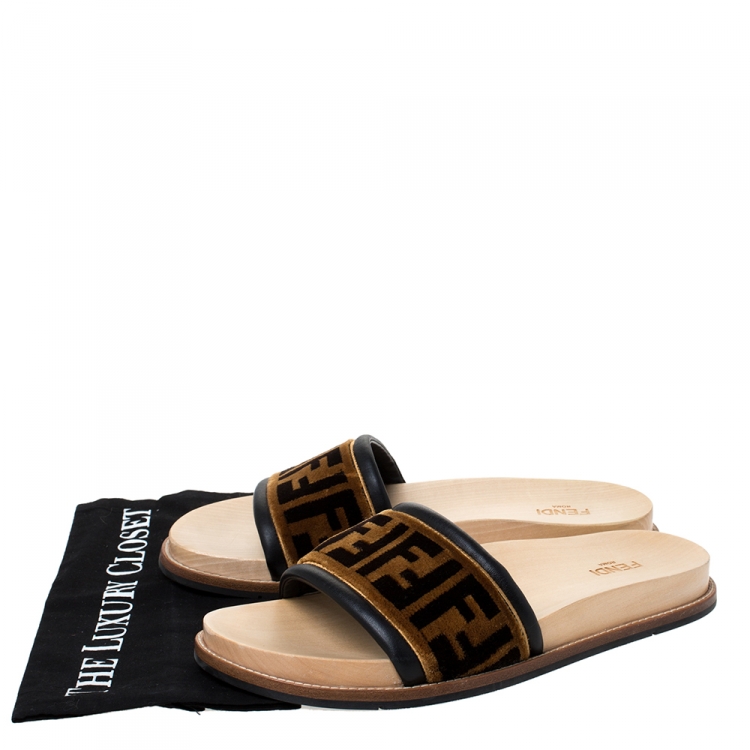 Fendi Zucca Velvet Flat Slides Sandals 