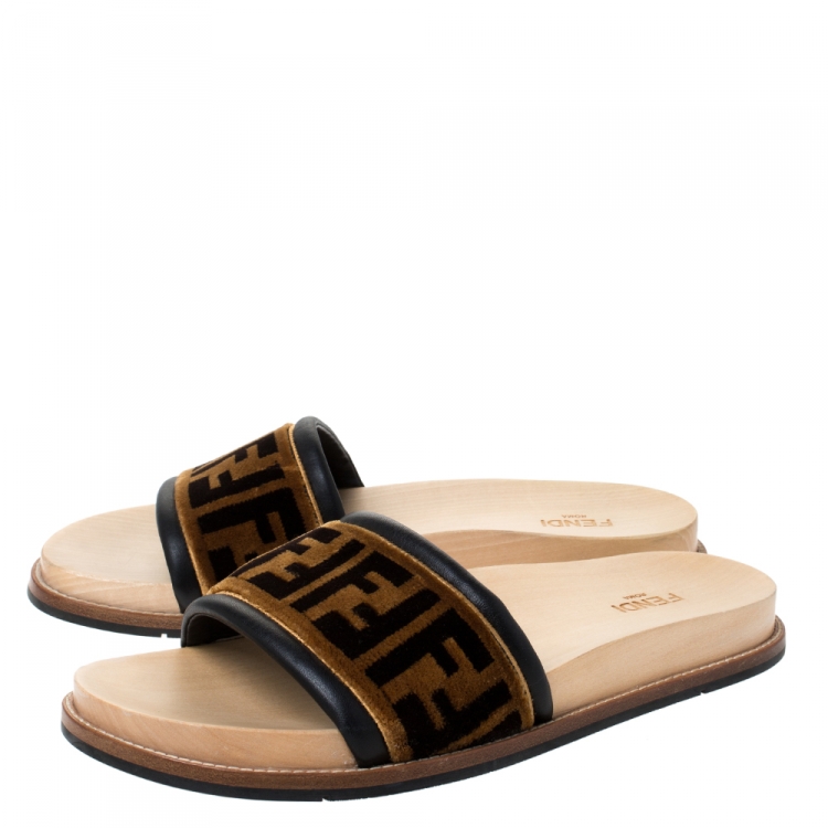Fendi Zucca Velvet Flat Slides Sandals Size Fendi | TLC