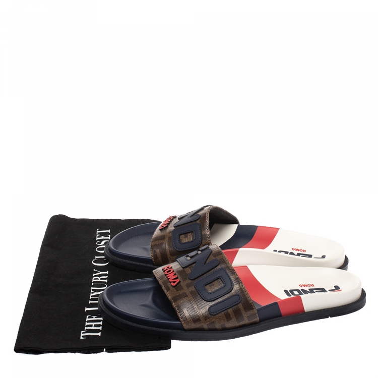 Pre Owned Fendi x Fila Mania Brown FF Logo Coated Canvas Logo Applique Flats Size 41
