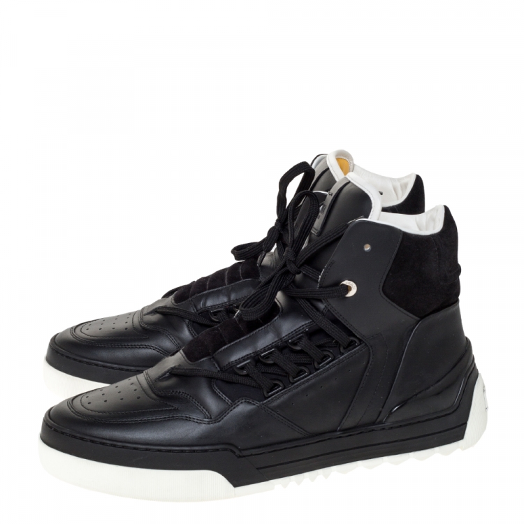 Pre Owned Fendi Black Leather And Suede Tank High Top Sneakers Size 42