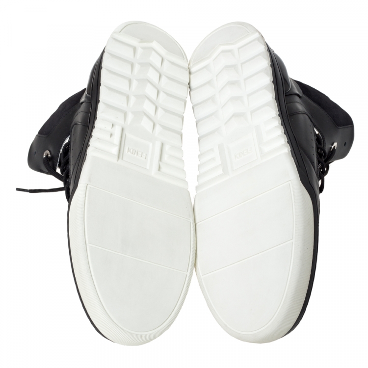 Pre Owned Fendi Black Leather And Suede Tank High Top Sneakers Size 42