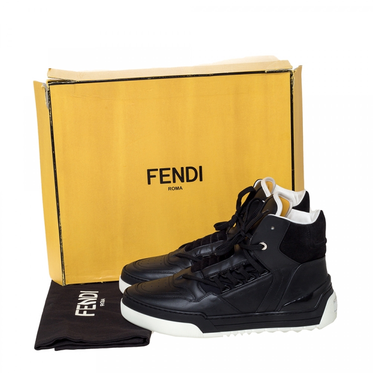 Pre Owned Fendi Black Leather And Suede Tank High Top Sneakers Size 42