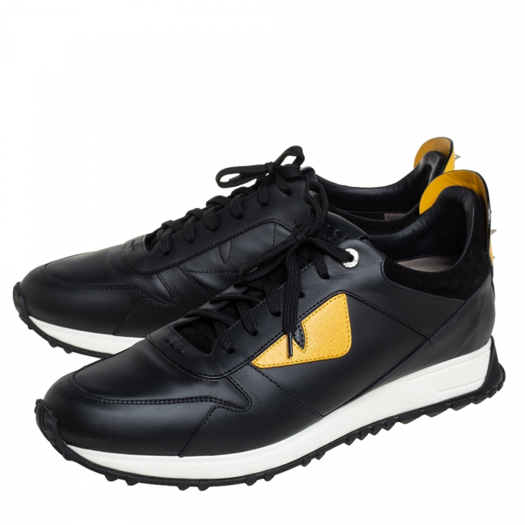 Pre Owned Fendi Black/Yellow Leather Bag Bugs Spiked Low Top Sneakers Size 43