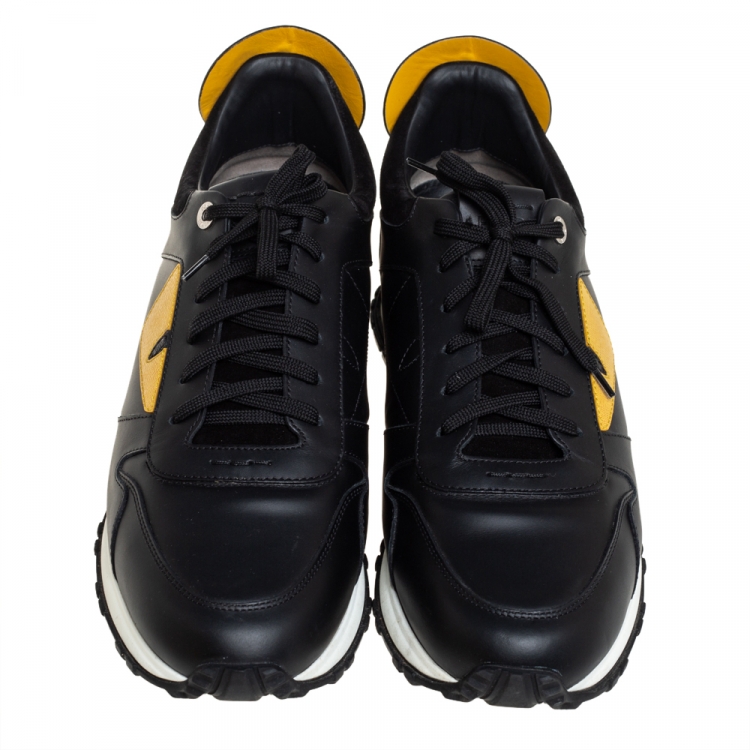 Pre Owned Fendi Black/Yellow Leather Bag Bugs Spiked Low Top Sneakers Size 43